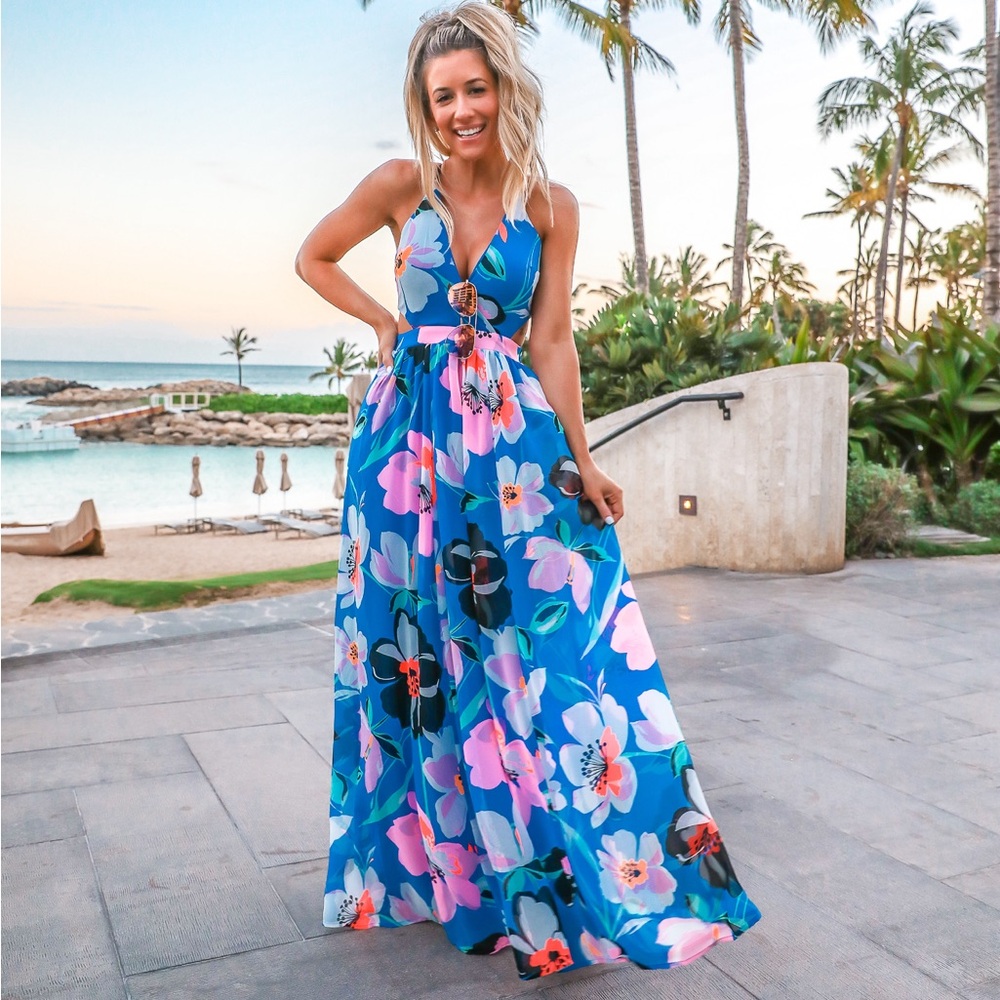 Express Floral Cutout Maxi Dress XS